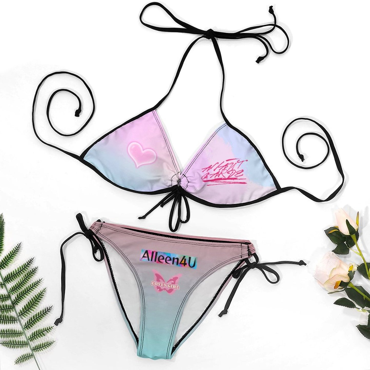 Bikini met Zwarte Dunne Bandjes