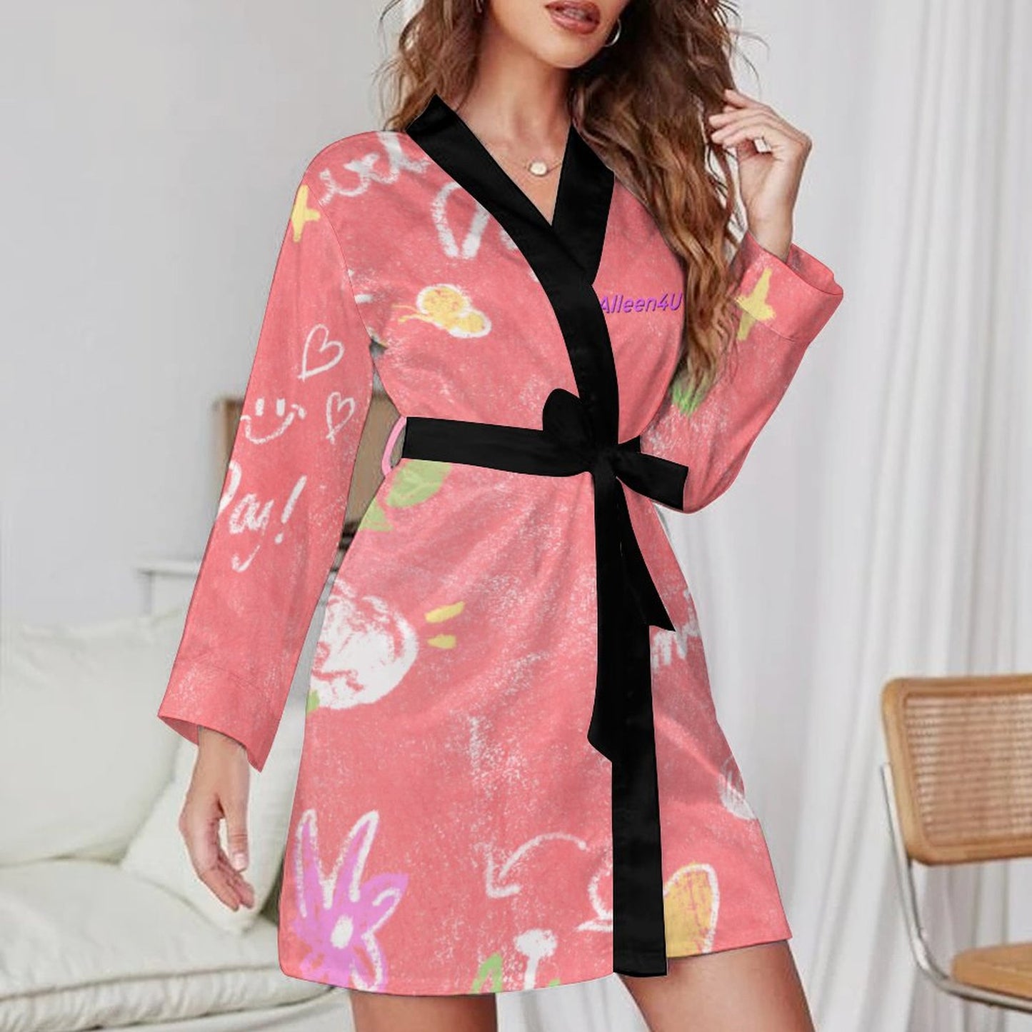 Nightgown with Long Sleeves and Belt